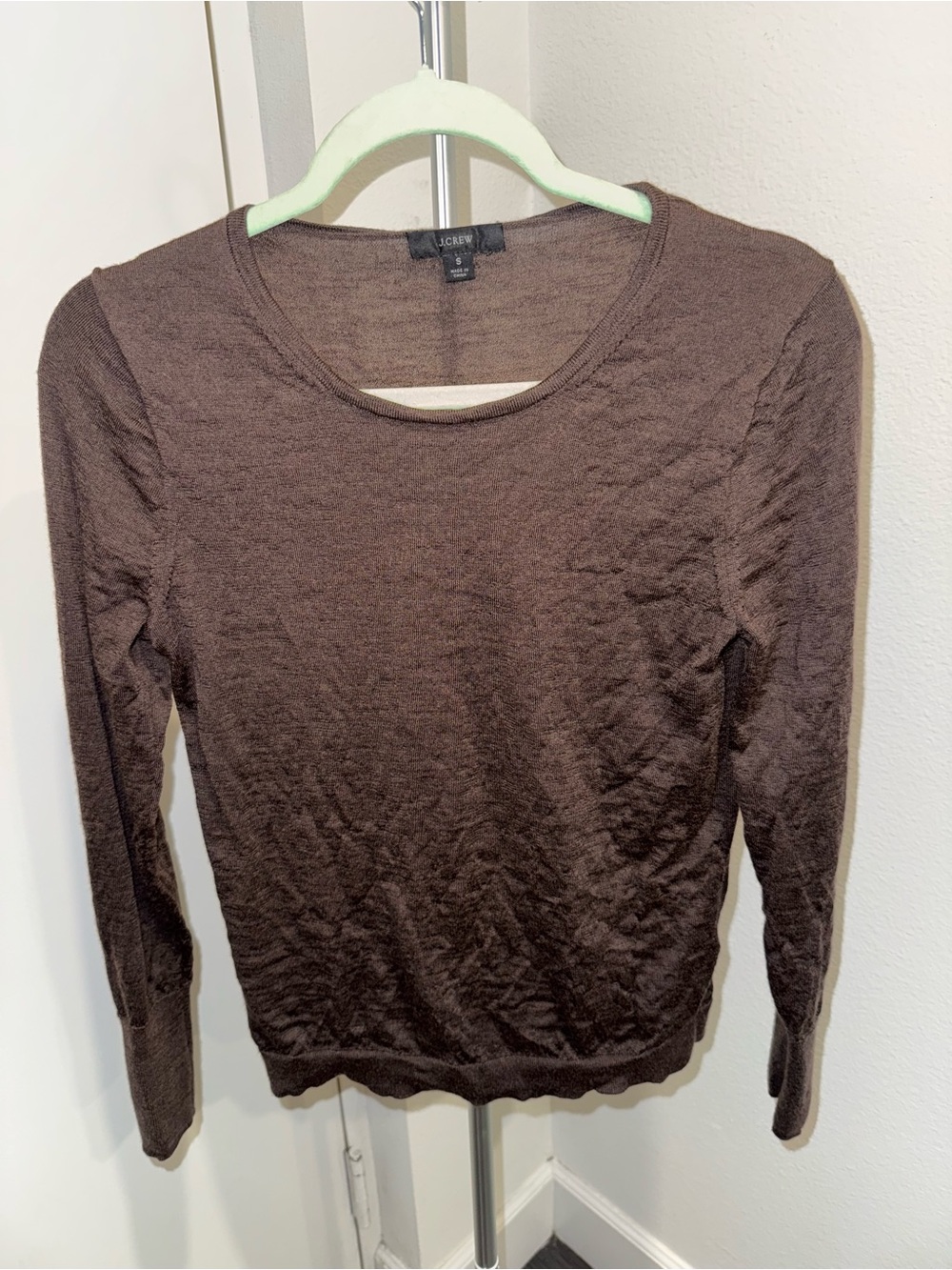 J. Crew Women's Brown Quiet Luxury Long-Sleeve Lightweight Crewneck Old money